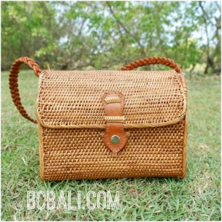 rattan handbag leather strap school bag hand woven full handmade style